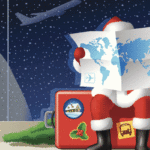 Weihnachtsmann am Flughafen - Vektorgrafik