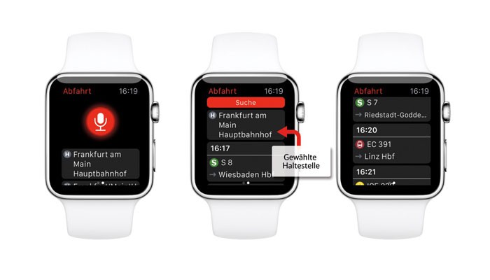 Apple Watch zeigt DB-Navigator auf Bildschirm an