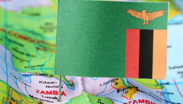 Landkarte Afrika und Flagge Sambia