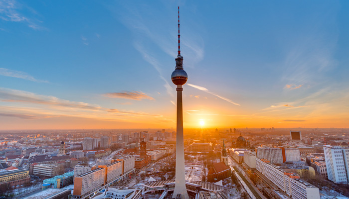 Skyline Berlin im Sonnenuntergang