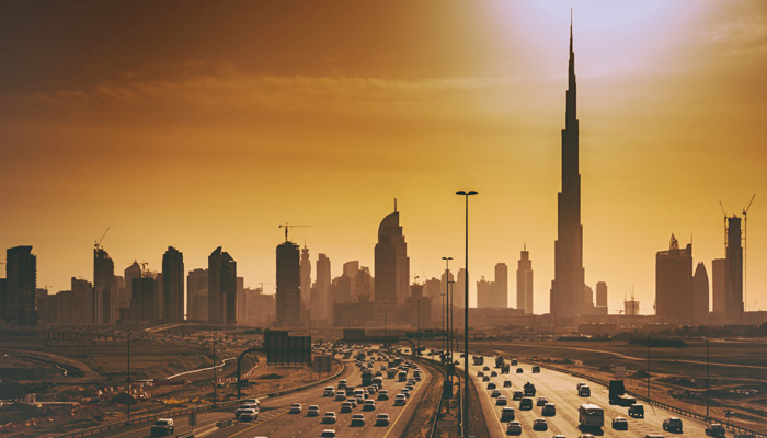 Skyline Dubai in der Abendsonne