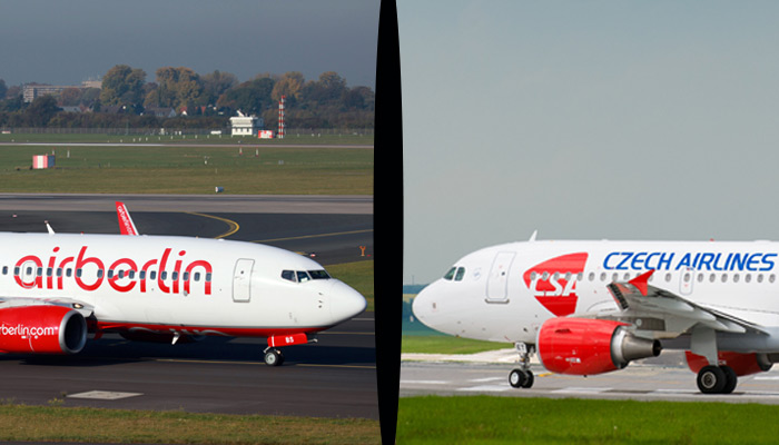 Eine Airberlin Maschine und eine Czech Airlines Maschine