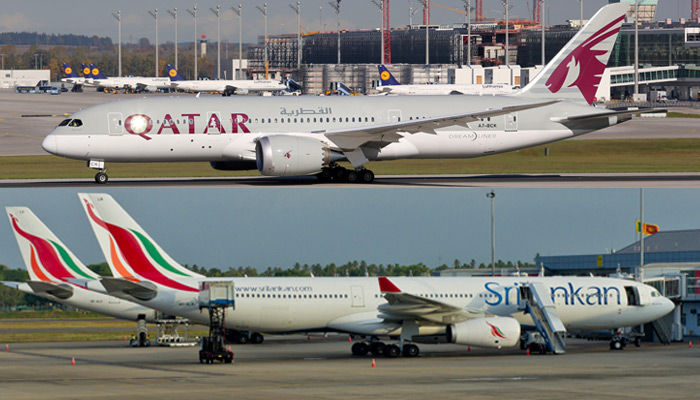 Zwei Flieger: Qatar Airways und Sri Lankan Airlines