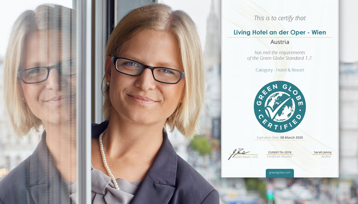 Hoteldirektorin Fiona Machovits freut sich über die Zertifizierung von Green Globe. Foto: Living Hotels