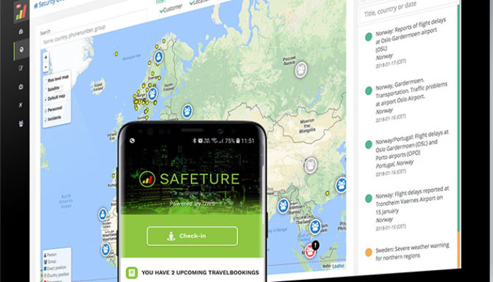 Webseite des Plattformanbieters für Reise- und Mitarbeitersicherheit, Safeture. Grafik: Safeture