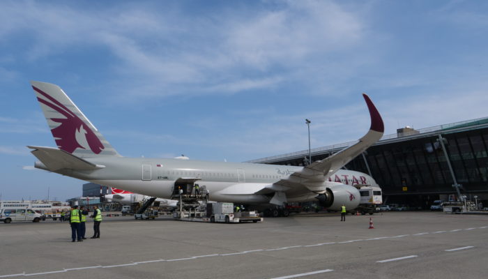 A350 von Qatar Airways in Genf. Foto: Geneva Airport