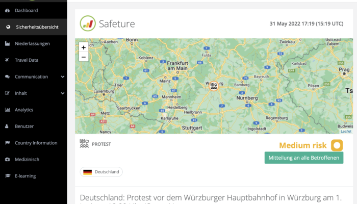 Warnmeldungen von Safeture: Screenshot: Safeture